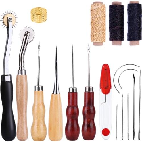 Nonvor 19Pcs Leather Craft Make Hand Stitching Sewing Tools Set Professional Sewing Machines with Accessories DIY Saddle Groover