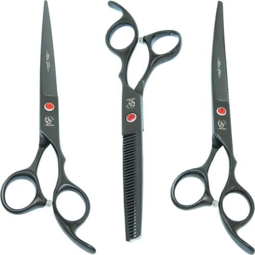 7.0" Pet Grooming Scissors Kits Japan 440c Professional Cutting Thinning Shears Up/Down Curved Tesouras Dog Hair Trimmer B0026A