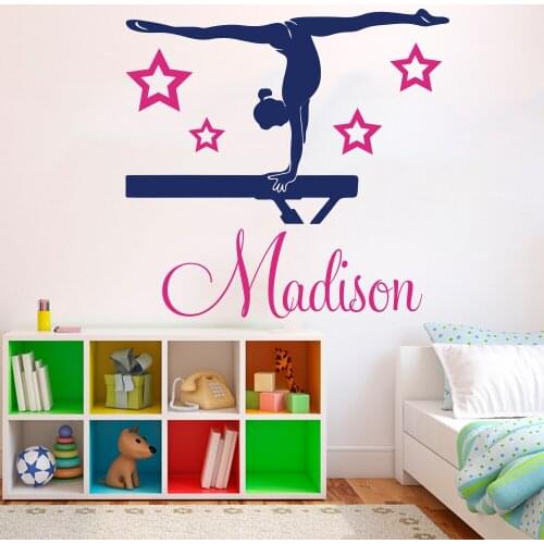 Custom Name Girl Gymnastics Dance Star Wall Sticker Girl Room Baby Nursery Personalized Name Gymnast Ballet Wall Decal Bedroom