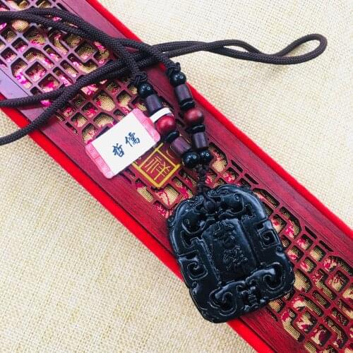 Natural Hetian Black Jade Hand-carved black double-sided hollow auspicious pendant necklace Sweater chain Send certificate