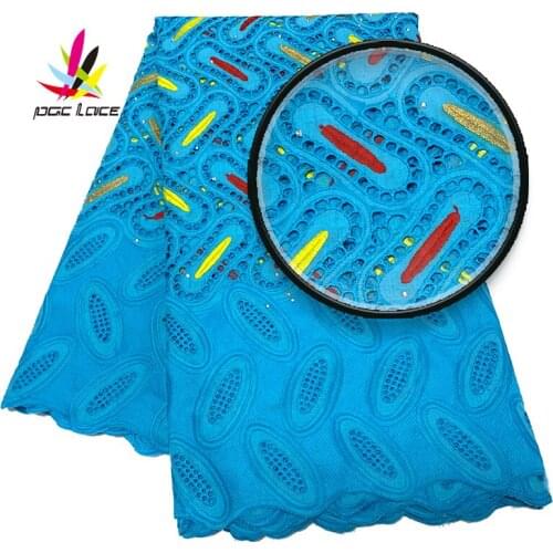 Latest Nigerian Tissu Lace Fabrics Cotton Milk Silk Lace Fabrics with Stones Blue African Lace Fabric for Wedding Party XZ2927B