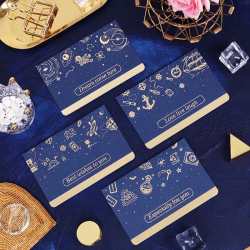 4pcs Planet Moon Gold Foil Thank You Card With Envelop Business Blue Card Conference Gift Party Supplies Sailing Star Moon Decor