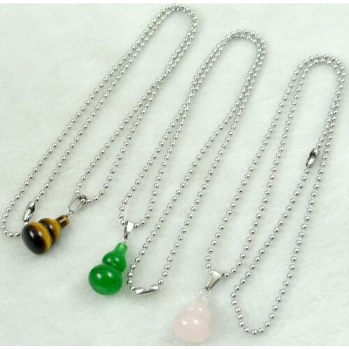 Natural Stone Quartz Crystal Opal unakite Stone Carving gourd Pendant Stainless steel Necklace for women Fashion Jewelry making