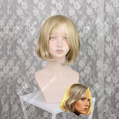 Movie Black Widow Natasha Romanoff Wig Cosplay Golden Heat Resistant Synthetic Hair Wig + Wig Cap