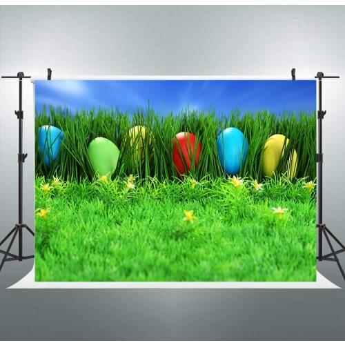 Easter Backdrop Spring Blue Sky Green Grass Leaves Eggs Kids Children Photography Background Decoration Photo booth Studio Props