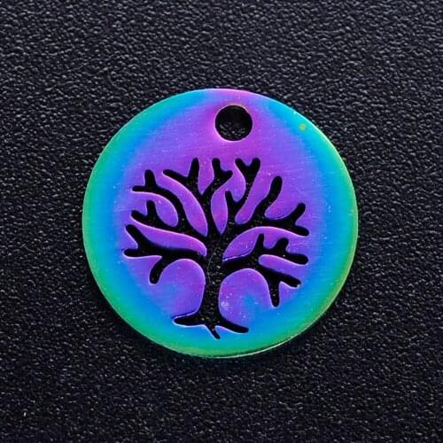 5pcs/lot 100% Stainless Steel Tree of Life diy Charms With Rainbow Plated Wholesale Jewelry Making Pendant For Earring Making