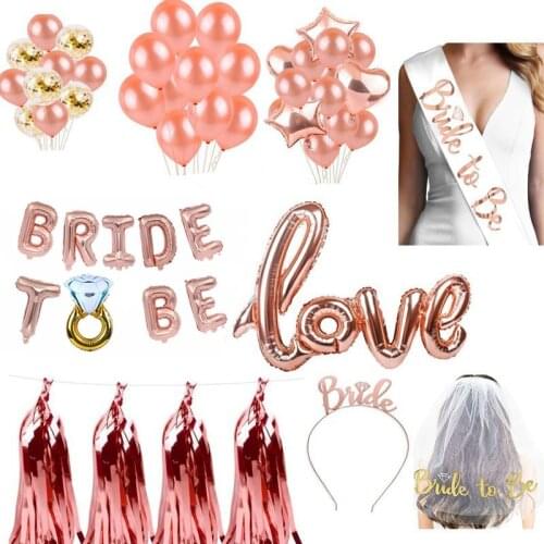 Rose Gold Team Bride To Be Balloons Just Married Banner Wedding Decoration Bridal Shower Photobooth Bachelorette Party Supplies