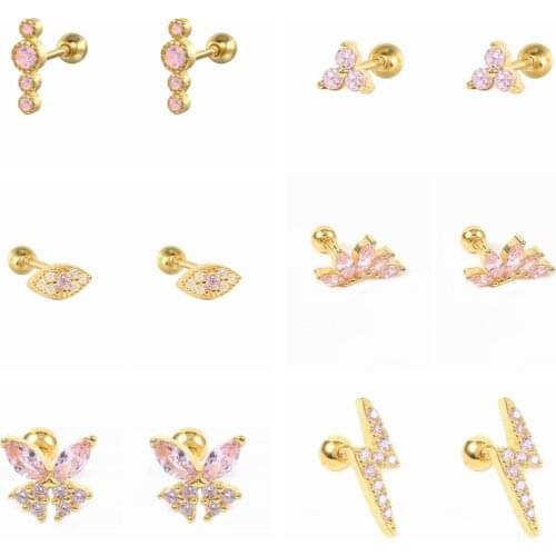 CANNER Sterling Silver Stud Earrings For Women Minimalist Pink Series CZ Ear Bone Piercing Fine Jewelry Pendientes Plata 925