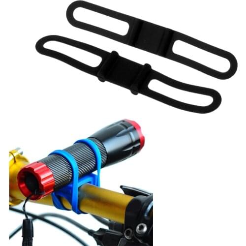 2 Pieces Bike Silicone Band Bicycle Flashlight Strap Phone Holder Black