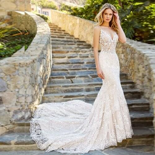 Robe De Mariage Mermaid Wedding Dress Spaghetti Straps Luxury Hochzeitskleid Backless Trouwjurk Tulle Abito Da Sposa Bridal Gown