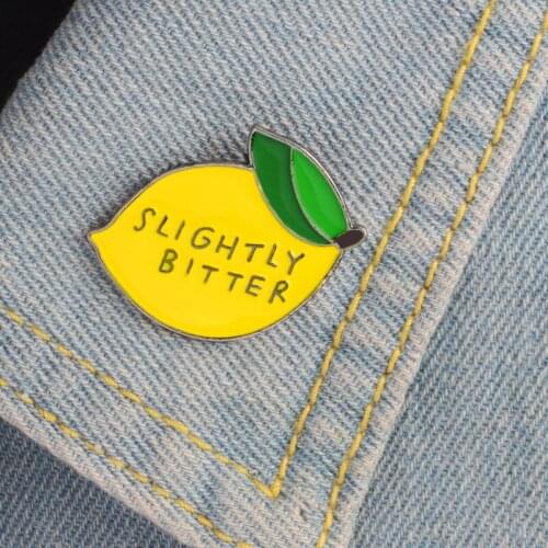 Fresh lemon with green leaves engraving "slightly bitter" stylish simple personality brooch for everyone with all clothes