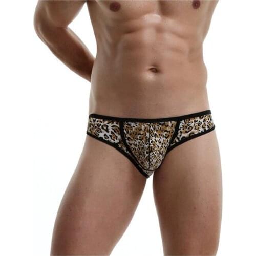 Mens Briefs Panties Leopard Underwear U Convex Ultra-thin Transparent Briefs Large Size Low Waist Sexy Shorts Men Underpants