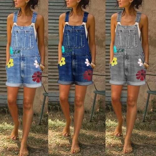 Tooling jeans womens slim Jumpsuit 2021 spring and summer new womens suspender shorts work clothes Street printed casual Jumps