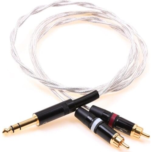 1/4 6.35mm Male to Dual RCA Male Audio AdapterCable Silver Plated Shield Cable
