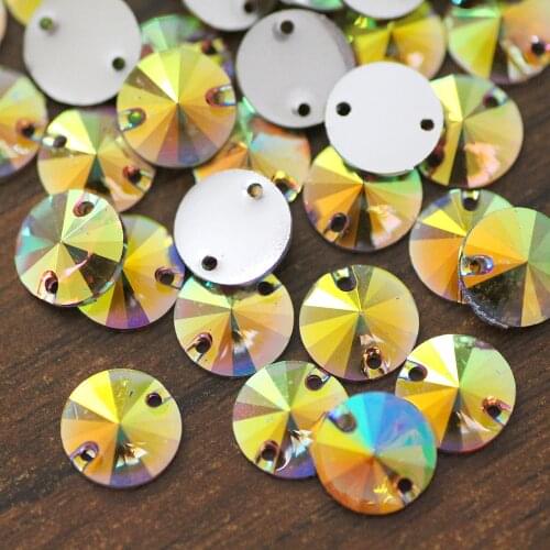 10mm 100pcs/lot Round Gold Flatback Sew On Rhinestone 2 Holes Crystal Strass Rhinestone Silver Base DIY Garment Accessories