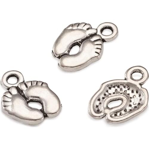 100pcs Tibetan Silver Color Cute Baby Foot Print Style Charms Newborn Baby Bracelet Anklet Necklace Pendants Jewelry Making