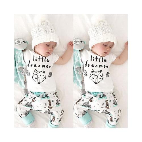 Cute Newborn Baby Boy Girls Clothes Little Animal T-shirt Tops+Floral Pant 2PCS Outfits
