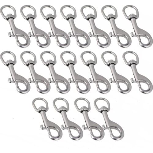 20Pcs 304 Stainless Steel Length 90mm Swivel-Eye Bolt Snap Hook Round Eye Swivel Keychain Strap
