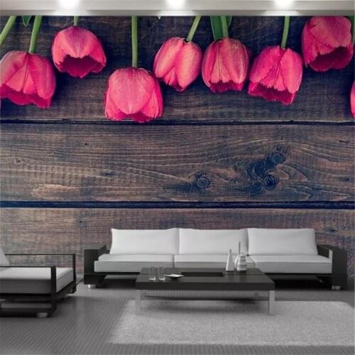 3d Floral Wallcovering Simple Wooden Plank With Delicate Red Flowers Living Room Bedroom Painting Mural Wallpapers