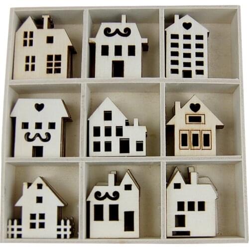 45pcs Wooden Slices House Shaped Hanging Decorations Wood Crafts DIY Accessories Small Pendants For Home Ornaments