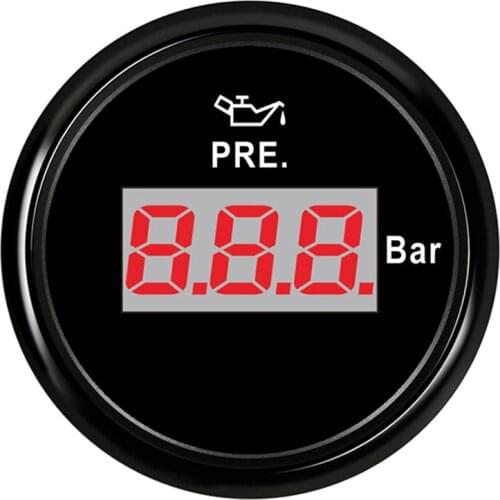 52mm Digital Oil Pressure Gauge Red Backlight For Car Boat 0-10Bar Oil Pressure Meters LCD Display 12V 24V
