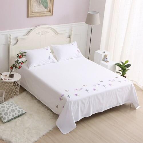 60s satin cotton embroidered twill bed sheets soft white Breathable Combed Cotton 600 Thread Count Bedding Set 3pcs for Home