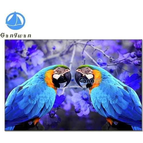DIY Diamond Painting Cross Stitch Two parrots Pictures Full Round Drill 5d Embroidery Mosaic blue birds Handmade Home Decoration