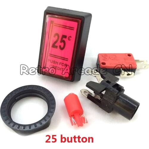 Arcade Credit Button 25 Cents 12V/5V LED illiminated Rectangle Push Buttons with Micro Switch Lighting for Game Playing