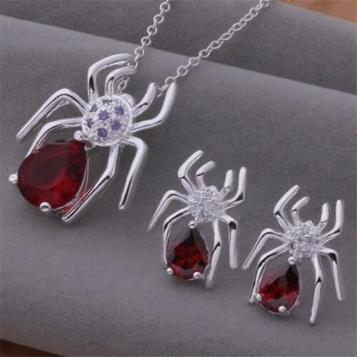 AS383 Hot Sale Silver Plated Color Jewelry Sets For Women Wholesale High Quality Classic Necklace 708 + Earring 600