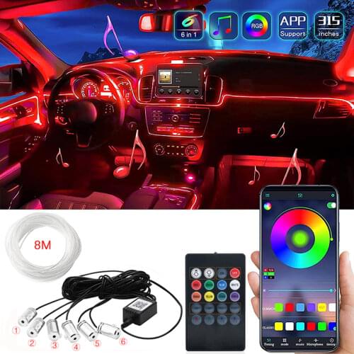 Car Led Ambient Decorative Lamp Neon RGB Strip Lights Auto Dashboard Atmosphere APP Bluetooth Control Vehicle Decoration Led Bar