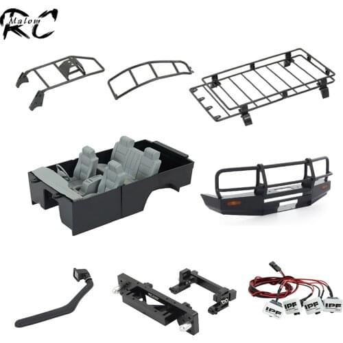 1:10 Scale Land Cruiser LC80 Interior Body Mount Roof Rack Tail Ladder Spare Wheel Carrier Snorkel Lamp for RC Rock TRX4 SCX10