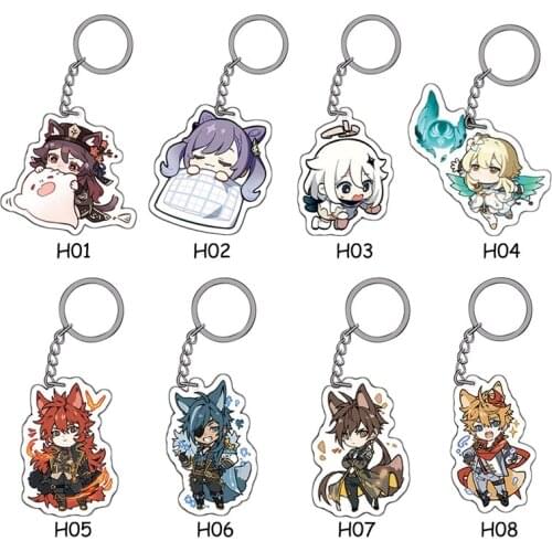 Genshin Impact Zhongli Diluc Keychain Cosplay Cute Game Character Venti Paimon Tartaglia Mona Acrylic Key Chain Pendant Keyring