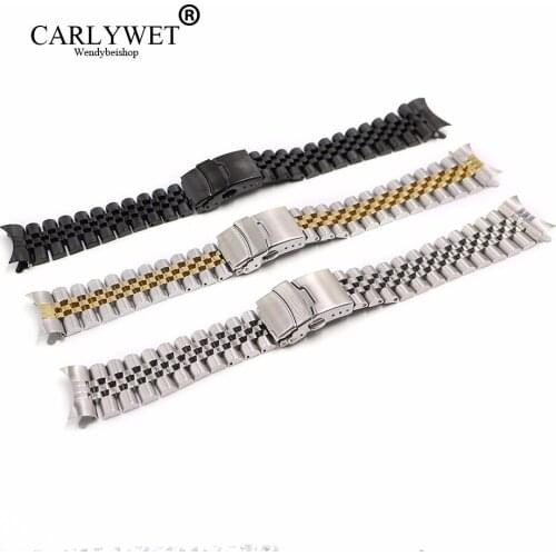 CARLYWET 22mm Hollow Curved End Solid Screw Links Stainless Steel Watch Band Strap Jubilee Bracelet Double Push Clasp For Seiko