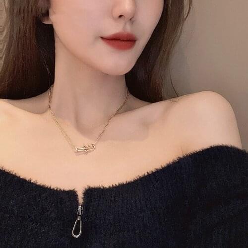 Double U-shaped Horseshoe Gold Color Clavicle Chain 925 Sterling Silver Pendant Necklace For Women Fashion Cool Luxury