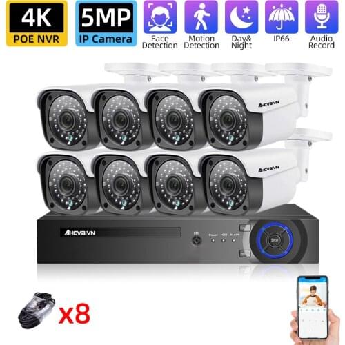 Face Detection 8ch NVR CCTV Camera System 4K Outdoor Waterproof Bullet IP POE Security Cameras Video Surveillance System Kit 4ch