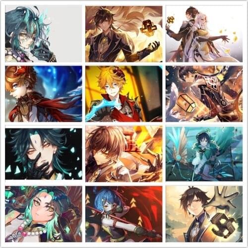 Diy Diamond Painting Genshin Impact Series Poster Square Diamond Embroidery Animation Rhinestone Mosaic Home Decoration