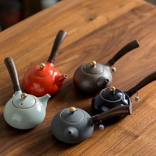 Japanese Style Ceramic Retro Teapot Side Handle Tea Pot Simple Chinese Kung Fu Handmade Office Filter Kettle Tea Set Drinkware