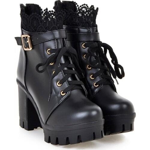 Short Tube Spring Autumn Winter Single Boots Childrens Shoes High Heel Thick With Lace Martin Boots British Wind Boots White