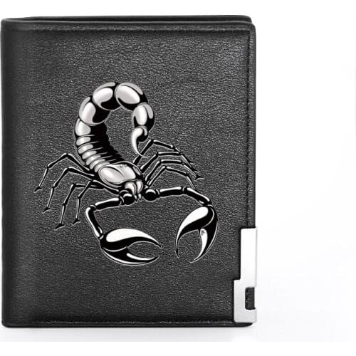 Cool Silver Scorpion Printing Leather Wallet For Men Credit Card Holder Short Purse