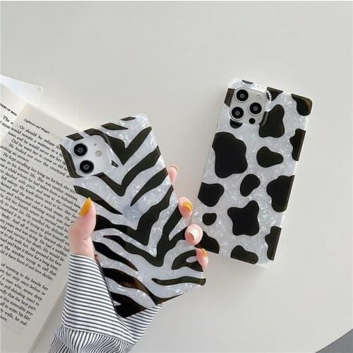 12 Pro Square Milk Cow Printed Shell Case for iPhone 12 Pro Max 11 7 8 Plus XS MAX XR X Silicon Luxury Zebra Conch Cover SE 2020
