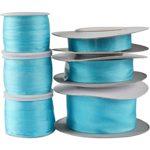 245 Aqua,100% Real Pure Silk Embroidery Ribbon Handcraft,Double Face Thin Taffeta Silk Tape 2/4/7/10/13/15/25/32mm,10/30/100m