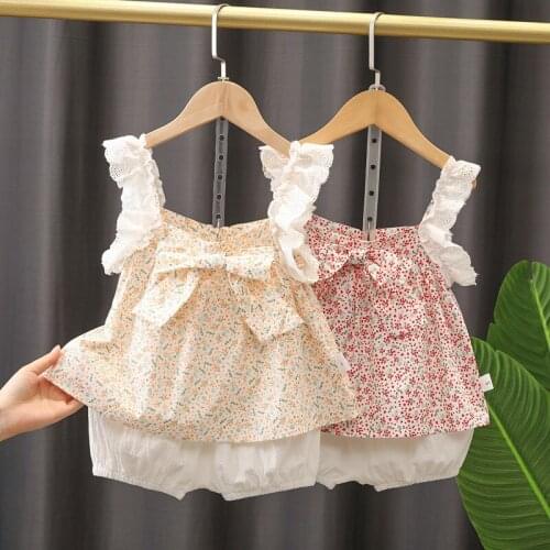 Summer newborn baby girl clothes kids outfit set floral lace sling top + shorts suit for toddler girls baby clothing sets