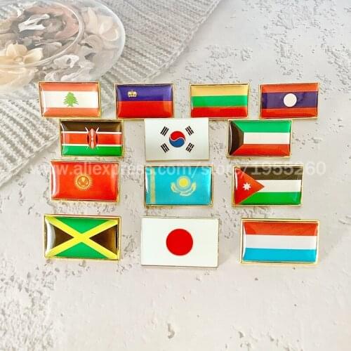 National Flag Metal Lapel Pin Square Flag Pin Badge All Over the World Jamaica Japan Jordan Kazakhstan Korea Lithuania Lebanon