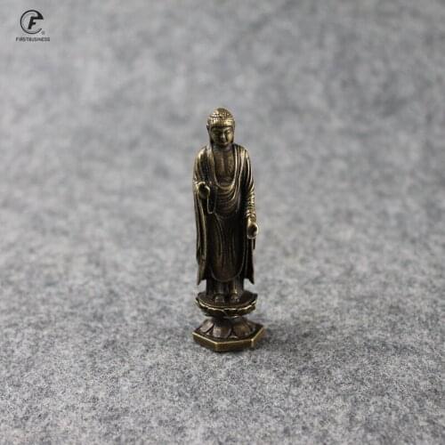 Mini Vintage Brass Standing Shakya Mani Buddha Statue Incense Holder Decoration Ornament Sculpture Home Office Desk Figure