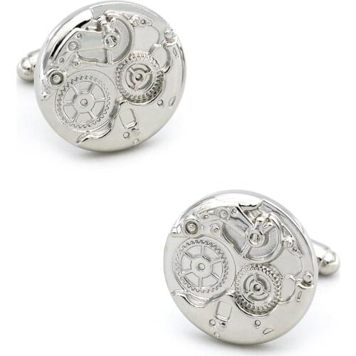 Mens Mechanical Watch Movement Cuff Links Copper Material Silver Color