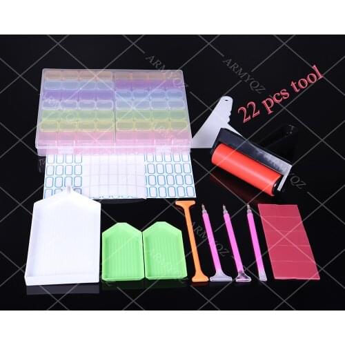 Diamond painting kit Tools 22pcs Stitch Kits DIY Embroidery Pen with 56 girds box, Glue, Plastic Tray, Storage Box, tools