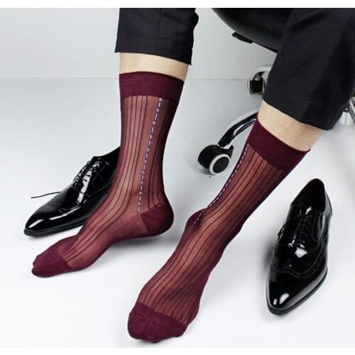 Sheer Socks Sexy Formal Wear Men Socks Dress Socks Gifts For Men Suit Exotic Socks Transparent Business TNT Male Stripe Socks