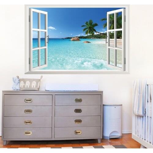 Landscape False windows 3D wall sticker Hawaii style living room removable decoration diy pvc decals art children gift