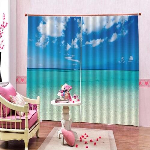 Natural Scenery Blue sky sea ocean landscape Curtain Digtial Print For Living room bedroom Blackout Window Drapes Decor Sets