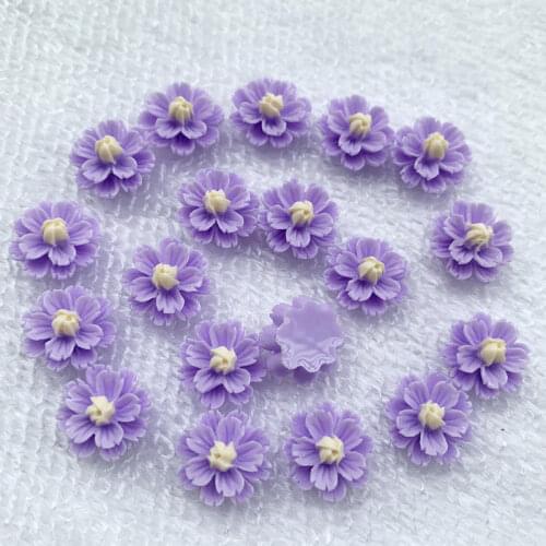 Romantic Purple Flower pattern flatback Resin Cabochons Embellishments Scrapbook Craft DIY Wedding Decoration 12*13mm 50pcs-B523